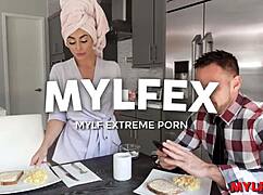 Sensual housewife prepares perfect breakfast for man 😊