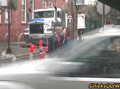 Chubby Australian amateur girlfriend intensely sucks a hairy cock in stockings