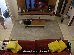 Hot Wife Recognized By Delivery Man, Lets Him Suck Her Big Tits On Living Room Sofa