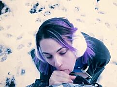 Teacher With Glasses Gives Public Blowjob In The Snowy City Park