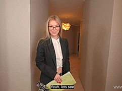 Hot blonde slut with glasses seduces and bangs her new neighbor in steamy amateur action.