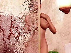 Nude Woman With Big Tits Bathes Sensually In Shower