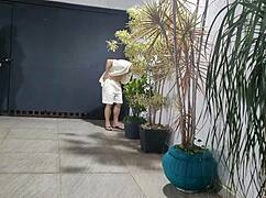 Risky Garage Sex with Cute Neighbor While Hubby Showers