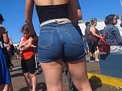 candid big ass caught in tight shorts jeans