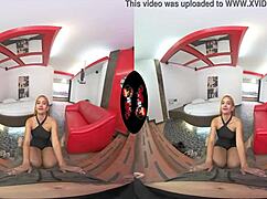 Hey, this pierced nipple babe is addicted to sex in VR reality.