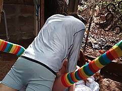 Latina amateur uses sex toy dildo on her ass in public outdoor setting