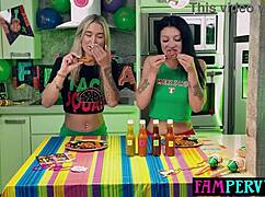 intense hot sauce challenge turns into hardcore threesome with stepbro and petite blonde stepsisters