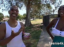 exclaim at this skinny 18+ brunette with natural tits getting a huge facial from monster cock!