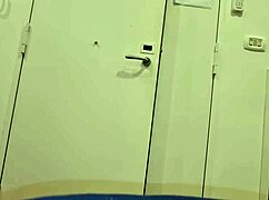 The guy with huge cock plays on transparent chair, showing his ass and dick in close-up