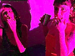 four pretty latina babes in lingerie smoking and stripping barefoot