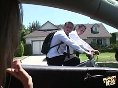 Milf's big tits drive two guys to horny double penetration