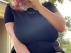 That alt milf next door is smoking outback in her thong, so curvy and cute!