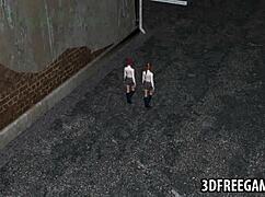 In this 3D anime, a hot lesbian babe licks her partner's wet pussy.