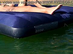 Nude Beach Blonde Bitch with Big Boobs and Dolphins Tattoo Exposed Outdoors