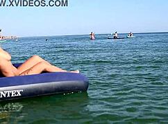 Nude Beach Blonde Bitch with Big Boobs and Dolphins Tattoo Exposed Outdoors