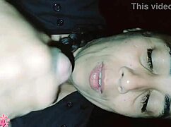 Latina Sucks and Swallows Cum from Compadre