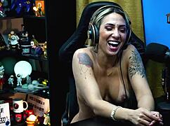 Bruna lambertini strips naked on podcast with sheer outfit.