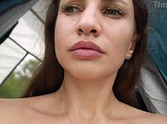 Skinny babe moans during outdoor deepthroat and riding on camping trip.