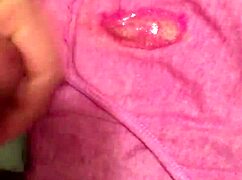 Detailed scene of cum filling dirty panties after intense cumshot