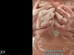 French MILF Caresses Big Tits in Secret Shower