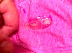 Detailed scene of cum filling dirty panties after intense cumshot