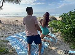 On the beach, the curvy Argentine swallowed my big cock and begged for pussy pounding.