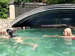 Pretty Babes In Bikini At Pool Kissing