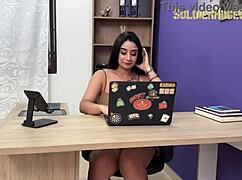 My whore secretary wants a raise and in exchange i make her suck my cock until i cum in her throat