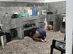 My Stepsister Got Stuck in Kitchen While Cleaning, I Helped and Filmed Her