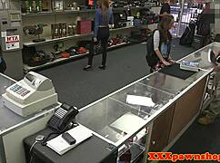 Wow, this beauty rides the pawnbroker's monster cock in doggystyle! 😍