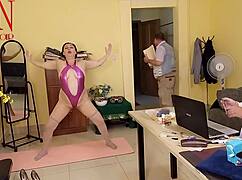 Yoga session in the office with regina noir