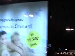 Euro teen 18+ gives double blowjob in threesome.