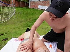 My Friend Puts Sun Spray On My Ass And Ends Up Hitting Me Hard - Lizi Love