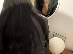 Hot step-mom cums twice in leather outfit