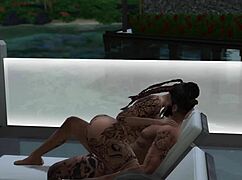 in sims 4, tierra with tattoos gets fucked by the pool in a black sex scene