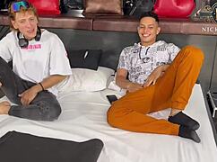 quick threesome on bed with friend and prepaid girl