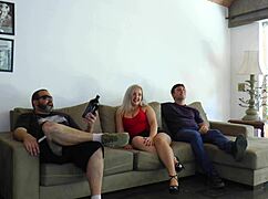 The unfaithful latina wife bends over for doggystyle fucking with her friend while her cuckold watches.