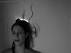 Feeling intense emotions in the shower as the brunette psycho girl bathes.