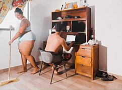 Sex in the office with the Latina worker sucking cock.