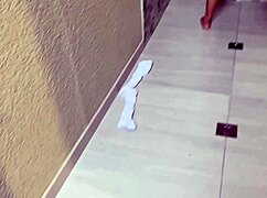 Spying on stepdaughter in shower, I eat her trimmed pussy until orgasm.