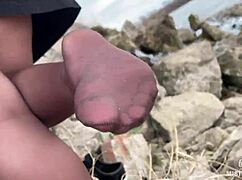 Goddess In Spring Forest Teases With Feet In Pantyhose