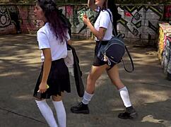 My rebellious friend convinces me to skip class for passionate scissoring and first-time lesbian fun