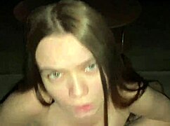 Good girl gives her stepdad a deep blowjob while kneeling cum on stepdaughter big natural tits