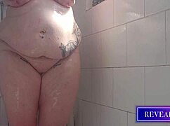 revealme curvy babe fingers pussy in steamy shower with water jet