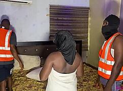 black ebony offers her wet pussy to engineers as payment