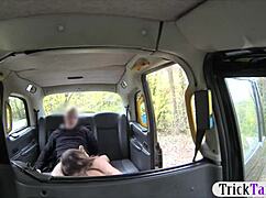 Big juggs woman in stockings gets her melons analyzed by fake driver, then assfucked outdoors for free fare.