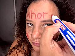 bbw girl deepthroats dildo sloppy 😈