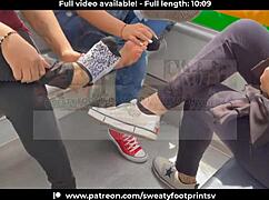 Taking off sweaty shoes and socks on the cableway in Medellin part 1.