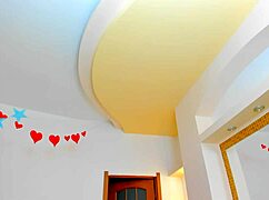 Gorgeous redhead with braces flashing those saggy tits! 😍