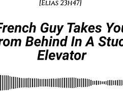 french guy takes you from behind in a stuck elevator, whispering dirty talk in your ear with emotional kissing and slow foreplay